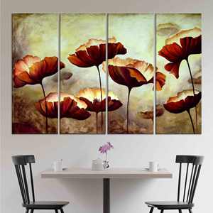 Impresión en Lienzo de Flores Modernas: Elegante Obra de Arte Floral para Decoración de Casa de Campo, JUEGO DE 4 LIENZOS - Product Image 1