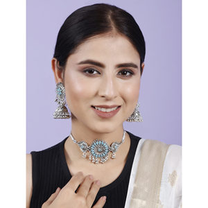 GS SkyBlue Flower Round <b>Choker</b> for Party Occasions - Product Image 4