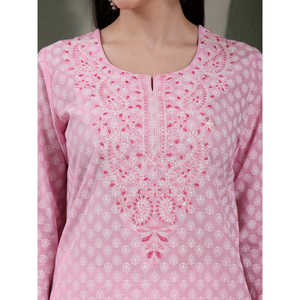 Kurta Recta con Estampado Floral para Mujer, Cuello en V, Algodón Puro con Decoración de Encaje, Producto de Primavera/Verano, Tallas Disponibles XL 4XL - Product Image 6