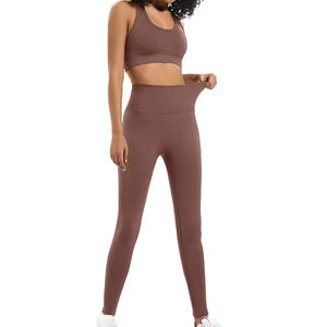 Women's High Quality Elastic Waist Gym Fitness Workout Yoga Sets Breathable Active Wear Seamless <b>Leggings</b> with Solid <b>Pattern</b> - Product Image 3