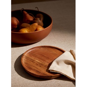 Assiette à salade ronde en bois d'acacia faite à la main écologique pour les restaurants pour la nourriture Snack Canape Steak Dessert Cake Servant - Product Image 4