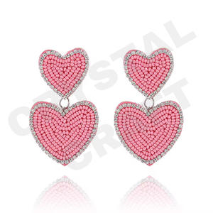 Pendientes con cuentas de corazón Rosa Vintage para mujer, colores patrióticos naranja blanco azul para boda o día conmemorativo - Product Image 1