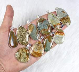 Colgante de piedras preciosas de jaspe con imagen americana natural, joyería semipreciosa con bisel de cabujón, colgantes y dijes de moda - Product Image 3