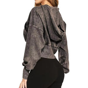 Personalizado Nuevo Diseño Vintage Logo Soft Wear Drop Shoulder Mujeres Hood Acid Wash Zipper Crop Hoodie - Product Image 5