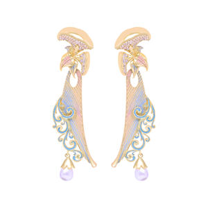 Elegantes Pendientes chapados en oro mate AD, Pendientes colgantes AD, proveedor de joyería de moda personalizada, exportación de joyería de imitación antigua. - Product Image 2