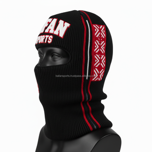 Balaclava en laine mélangée de qualité supérieure pour femmes, design bicolore noir et rouge avec logo brodé personnalisé, balaclava pour femmes - Product Image 3
