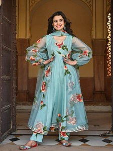 DESIGNER PARTY WEAR HEAVY ORGENZA DIGITAL <b>PRINT</b> GOWN WITH DUPATTA - Product Image 3
