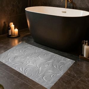 Salvor <b>Light</b> Grey 70x120cm Beige Woven Yarn Dyed Jacquard Abstract <b>Bath</b> Rug-Shower Rug Mats Custom Production - Made In Turkey - Product Image 1