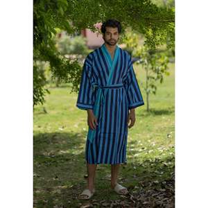 Robe de chambre unisexe en pur coton style bohème pour homme, peignoir de luxe à motifs géométriques, coupe décontractée, en polaire réversible, idéal pour l'été - Product Image 3