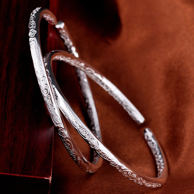 PFT Vintage Bohemian Women's White Copper Silver Plated Non Fading Fashion Cuff Bracelet Gift