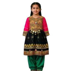 Vestidos Infantiles Afganos Kuchi, Encaje, Cintura Natural, Estilo Vintage, Hasta la Rodilla, Formal, Étnico, Tradicional, Tribal, Peshawar, Pakistán - Product Image 1