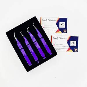 Pinzas Profesionales Personalizadas de Acero Inoxidable de 90 Grados, Color Morado, Punta Lisa Antiestática de 10 mm, Agarre de Diamante para Volumen de Pestañas - Product Image 3