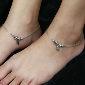 925 Silver <b>Anklet</b> Diamond <b>Gold</b> Plated Cute Bell Butterfly Pattern Nazakat Phool Pati Design for Party Gift <b>Gold</b> Main Christian - Product Image 1