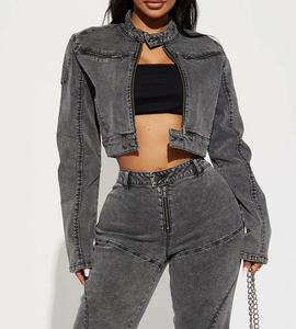 Abrigos de mezclilla de manga larga con agujeros para mujer, Tops Vintage de primavera y otoño 2025, Chaquetas vaqueras cortas para mujer - Product Image 2