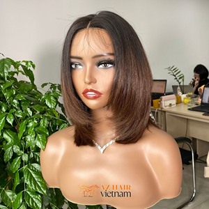 Straight <b>Wigs</b> Vietnamese Human Hair Natural Black, <b>Brown</b> Tip Raw Human Hair Extensions For Women - Product Image 4
