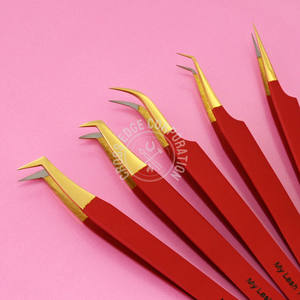 Pince à épiler à pointe en fibre de logo personnalisé Pince à épiler pour extension de cils Pince à cils à poignée diamantée 45 75 90 degrés Pointe dorée Couleur mate - Product Image 1