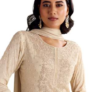 Traje marfil Kurta Palazzo con Cutdana y lentejuelas, trabajo al por mayor, Ropa Étnica para mujer, fábrica OEM, proveedor a granel, moda personalizada - Product Image 2