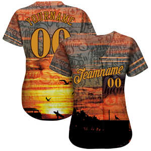 New Premium Quality Custom Gold & Brown 3D Beach Authentic <b>Graffiti</b> Pattern Baseball Jersey Breathable Quick Dry Baseball Jersey - Product Image 2