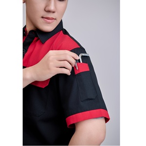 เสื้อทำงานผ้า TC สำหรับผู้หญิงสีดำแดงแขนสั้นระบายอากาศสวมใส่สบายระบายอากาศได้ดีเสื้อใหม่ทนทานมองเห็นได้ชัดเจน - Product Image 3