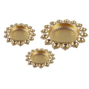 Paquete de 3 de metal de estilo único tradicional Urli Diya con latón para decoración interior del hogar Diwali Bowl Diya para decoración del hogar - Product Image 2