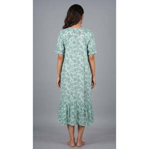 Premium Women's Midi Nighty <b>Dress</b> in Tencel and Bamboo Blend Solid Pattern with <b>Elastic</b> <b>Waist</b> - Product Image 5