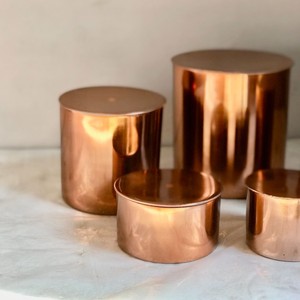 Candle Making Set of 5 Copper Plated Metal Candle <b>Jars</b> with Lid Best Selling Table Top Wedding Decor Candle Vessel - Product Image 2