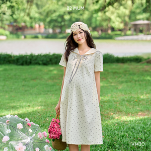 Vestido de Maternidad V1420 para Verano, Cuello Marinero Fresco, Estampado de Corazones, Material Spandex Elástico, Transpirable y Absorbente de Sudor, Venta al por Mayor - Product Image 4