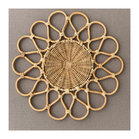Napperon floral en rotin naturel tissé à la main, napperon en rotin tissé, coussin de table rond de couleur naturelle pour la vaisselle de mariage Boho