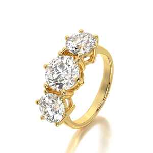Anillo de diamante de moissanita de tres piedras de corte brillante clásico diseño impresionante para aniversarios bodas Joyería de diamantes elegante - Product Image 1