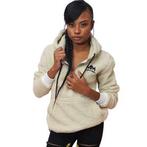 Sudadera Unisex con Capucha de Sherpa Color Bronceado, Chaqueta de Forro Polar con Media Cremallera, Bolsillo Tipo Canguro, Ropa Casual Cálida para la Calle - Product Image 5