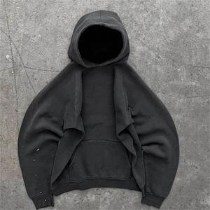Custom 500 GSM Vintage Distressed 100% Cotton Full Zipper Street Hoodie Sun Faded French Terry Oversized Heavyweight Winter - Product Image 6