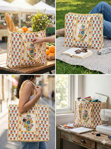 Grand sac fourre-tout en coton fait main avec motif patchwork, imprimé en blocs, poche zippée, style féminin, été, plage, marché, doublure en coton - Product Image 3