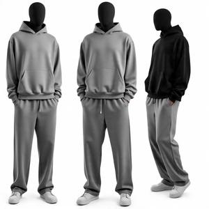 Survêtements décontractés à capuche grande taille, ensemble 2 pièces personnalisé, en molleton de coton épais, pour la course et le fitness, collection automne - Product Image 1