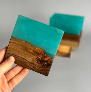 Customized Size Logo Heat-resisting Acacia <b>Wood</b> Cup Mats And Pads <b>Square</b> Resin <b>Wood</b> Coasters for <b>Coffee</b> Tea Tableware - Product Image 2