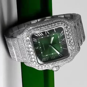 Montre entièrement sertie de diamants de moissanite à cadran vert pour homme, bijoux de rappeur, montre à mouvement automatique de 41 mm, montre hip-hop - Product Image 2