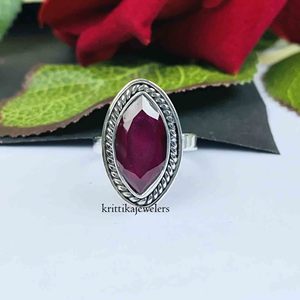 Unisex 925 Sterling Bạc bezel thiết lập đá quý Vòng phòng thí nghiệm tạo ra <span class=keywords><strong>Ruby</strong></span> cổ điển Marquise cắt phong cách đám cưới đính hôn sinh nhật - Product Image 1