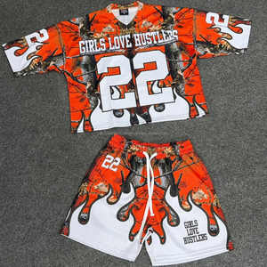 Logo personnalisé hommes maille Jersey ensemble T-Shirt avec short surdimensionné Boxy T-Shirt hommes survêtement été décontracté deux pièces chemise ensemble - Product Image 6