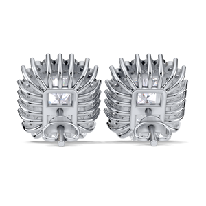 IGI Certified Lab Grown Diamond Radiant Cut Halo Stud <b>Earrings</b> Solid 925 Sterling <b>Silver</b> Rectangle Cluster Diamond <b>Earrings</b> - Product Image 2