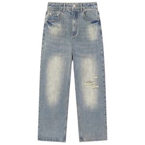 Nouveau pantalon ample rétro personnalisé pour homme, jean baggy en denim avec logo personnalisé, broderie 3D, jean délavé et vieilli Wantage - Product Image 1