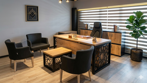 New Arrival Seljuk Geometric Laser Cut Metal Leg Executive Office Desk Set for Corporate Commercial Office Use - Product Image 5