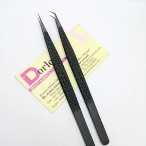 Pince à cils noire mate droite mince de 14CM en acier inoxydable Logo privé poignée diamant durable cils pointus à 45 degrés - Product Image 1