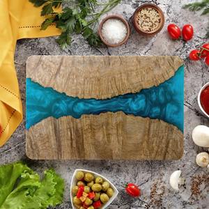 Planche à découper en résine bleue et en bois pour la cuisine, la salle à manger, le service de fromage, de fruits, de pain et les réceptions, planche artisanale - Product Image 5