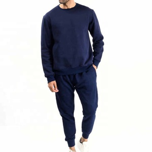 Conjunto Deportivo de Algodón Azul Marino para Hombre, Sudadera de Cuello Redondo, Pantalones Jogger, Color Sólido, Casual, Corte Regular, para Otoño - Product Image 1