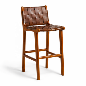 FREYA Solid Wood Leather Bar Chair | Mid Century Restaurant Bar <b>Stool</b> | Custom Color Industrial Seating Wood Base 3-Year - Product Image 1