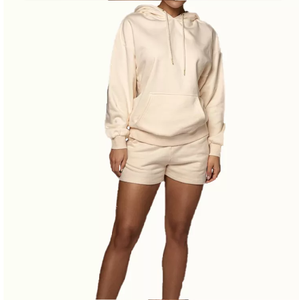 Vente en gros de pulls de survêtement pour femmes LOGO personnalisé sweats à capuche et shorts pour femmes ensembles 2 pièces sweat à capuche en coton et polaire pour femmes - Product Image 4