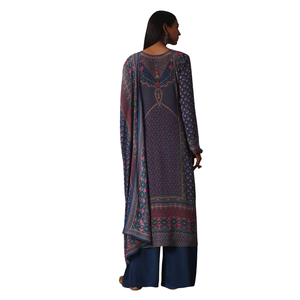 Vente en gros de vêtements ethniques pour femmes OEM personnalisés, ensemble palazzo imprimé bleu avec Kurta ornée de pierres, fournisseur d'usine de vêtements personnalisés - Product Image 5