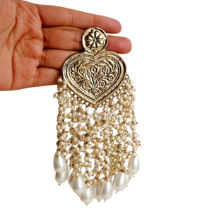 Dernier modèle de bijoux afghans pour femmes Boucles d'oreilles en acier inoxydable à motif floral oxydé en argent vintage bohème tendance Noël - Product Image 1