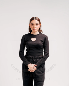 Camiseta Corta de Mujer al por Mayor, Ecológica, Linda, Vintage, Personalizada, con Corte de Corazón, Ajustada, de Manga Corta, Suave, con Botones y Diamantes - Product Image 6