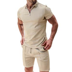 Summer Men Fitness Fashion Casual Sportswear Short Sleeve T Shirt Shorts 2 Piece Set Men's Solid Color Summer Casual Set - Product Image 2