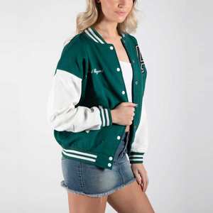 Chaqueta universitaria para mujer, abrigo de béisbol con letras, bordado personalizado, estilo universitario de gran tamaño, ropa de calle de moda, suministro OEM - Product Image 3